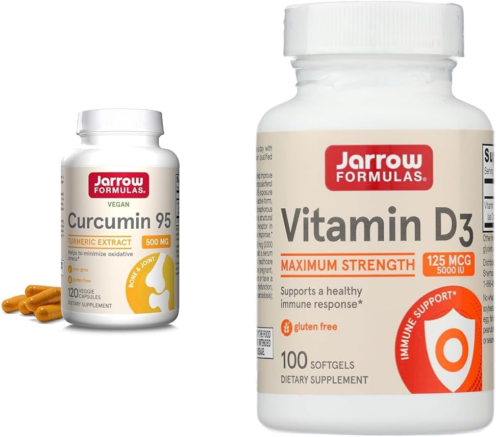 Jarrow Formulas Curcumin 95 500mg & Vitamin D3 125 mcg Bundle - Up to 120 Servings of Curcumin and 100 Servings of Vitamin D3
