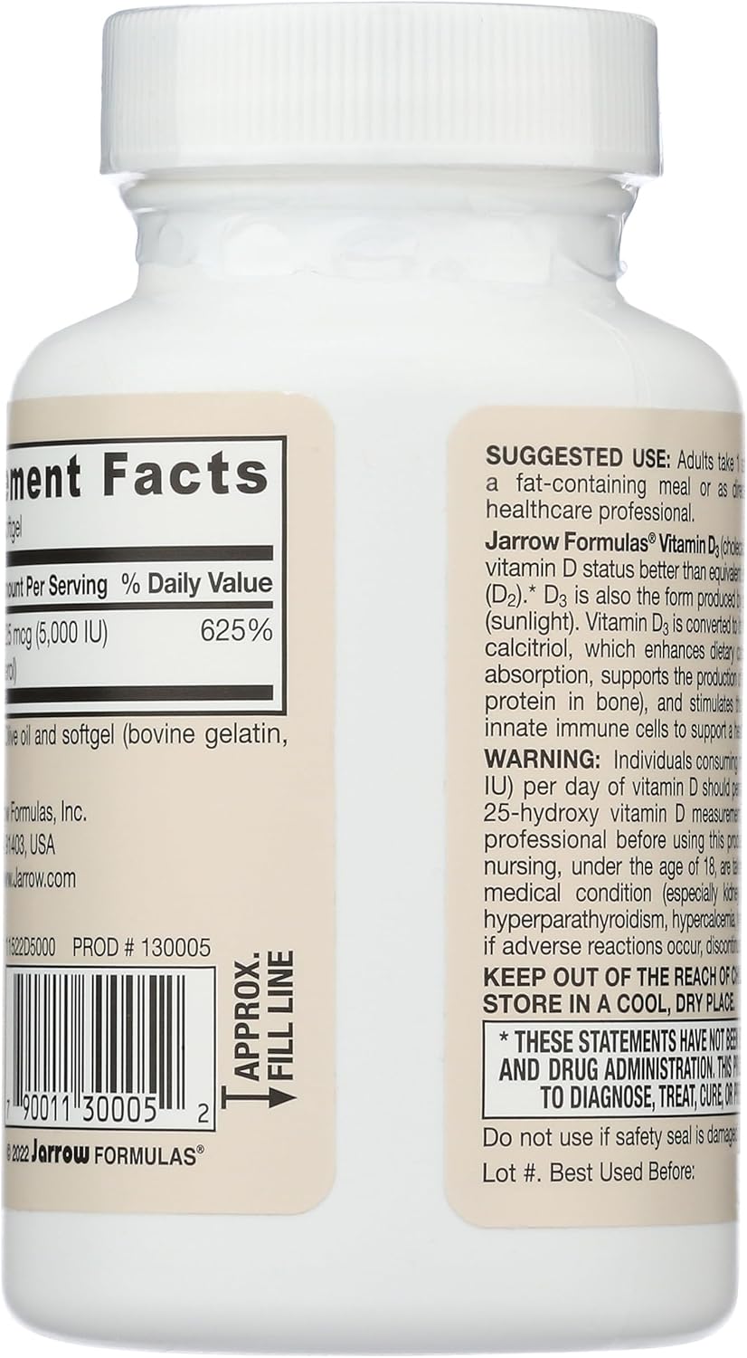Jarrow Formulas Curcumin 95 500mg & Vitamin D3 125 mcg Bundle - Up to 120 Servings of Curcumin and 100 Servings of Vitamin D3