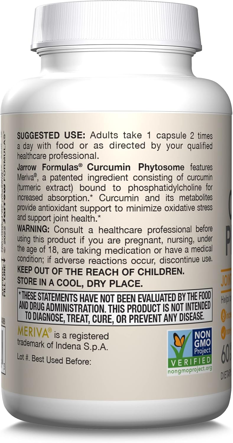 Jarrow Formulas Curcumin Phytosome 500mg Veggie Capsules with Meriva - Antioxidant & Joint Health Support - 60 Servings