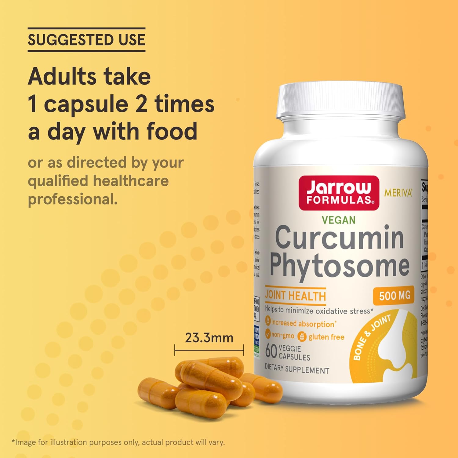 Jarrow Formulas Curcumin Phytosome 500mg Veggie Capsules with Meriva - Antioxidant & Joint Health Support - 60 Servings