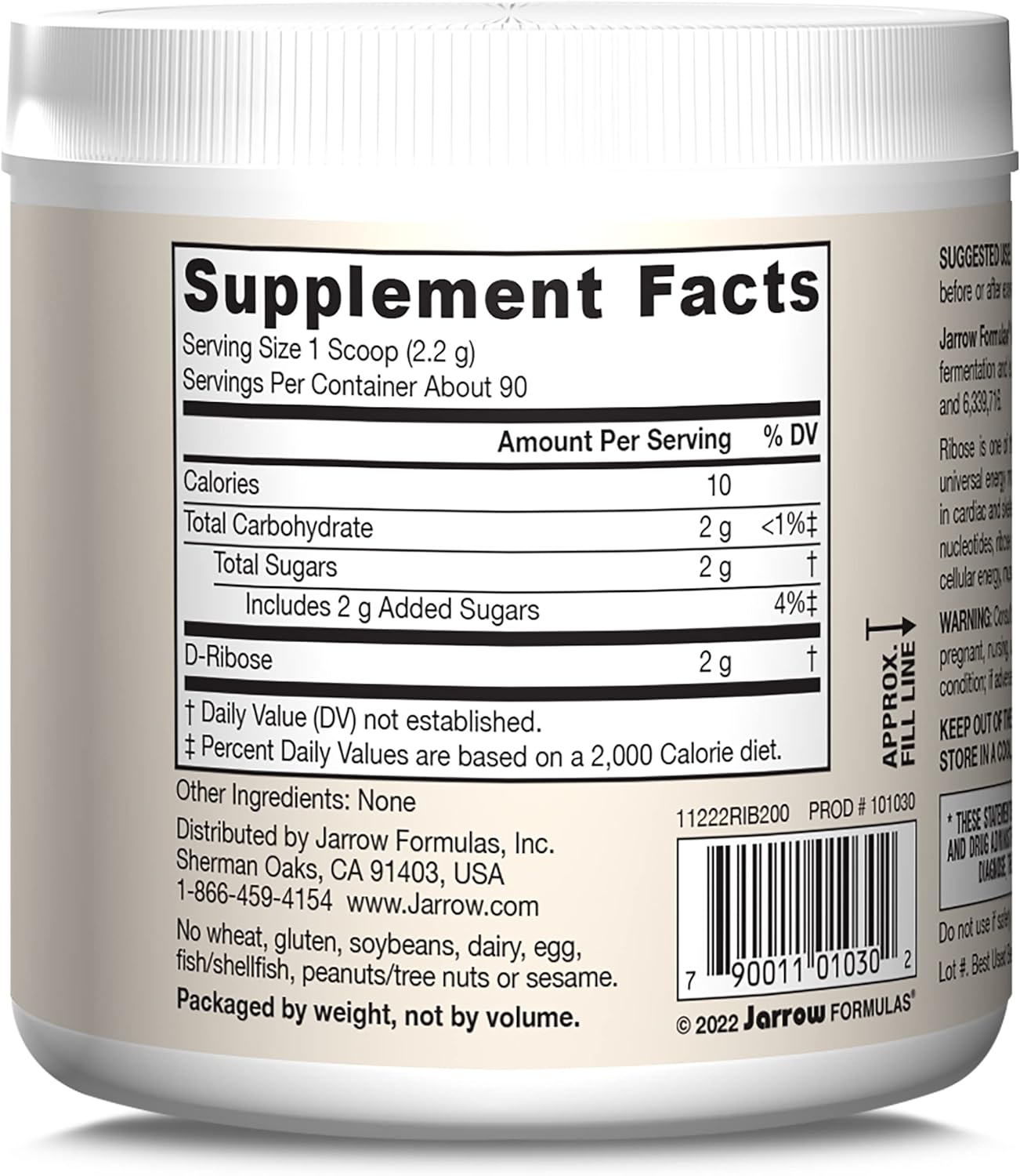 Jarrow Formulas D-Ribose Powder 2 Grams - Dietary Supplement for Muscle Recovery and Endurance - 7.05 oz - 90 Day Supply