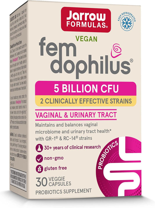 Jarrow Formulas Fem-Dophilus Probiotic for Women - 5 Billion CFU - Supports Urinary Tract and Vaginal Health - 30 Veggie Capsules