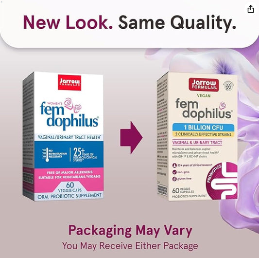 Jarrow Formulas Fem-Dophilus Women’s Probiotic for Urinary Tract Health - 60 Veggie Capsules - 1 Billion Organisms - 60 Servings