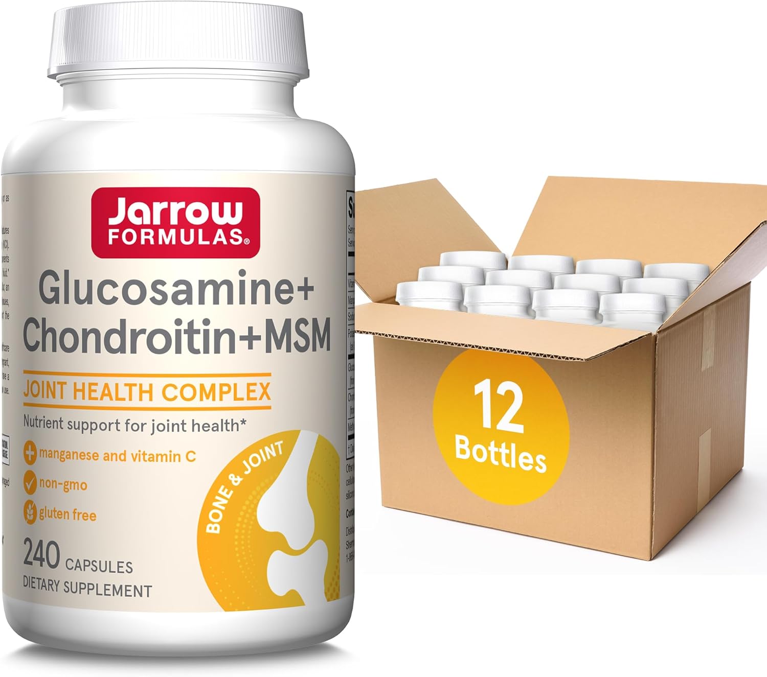 Jarrow Formulas Glucosamine Chondroitin MSM Capsules with Vitamin C & Manganese - 240ct, 60 Day Supply (Pack of 12)