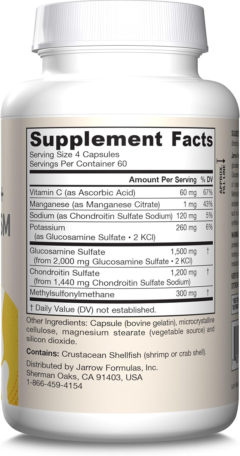 Jarrow Formulas Glucosamine Chondroitin MSM Capsules with Vitamin C & Manganese - 240ct, 60 Day Supply (Pack of 12)