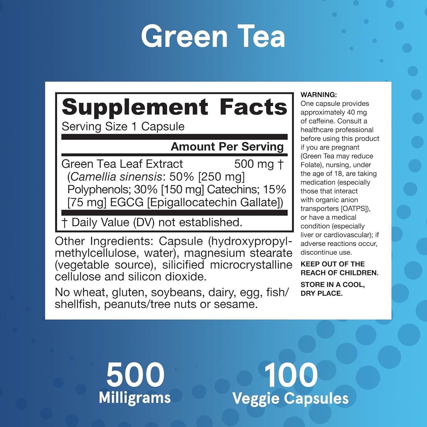 Jarrow Formulas Green Tea Herbal Antioxidant Capsules - 500mg, Cardiovascular & Immune Support, 100ct