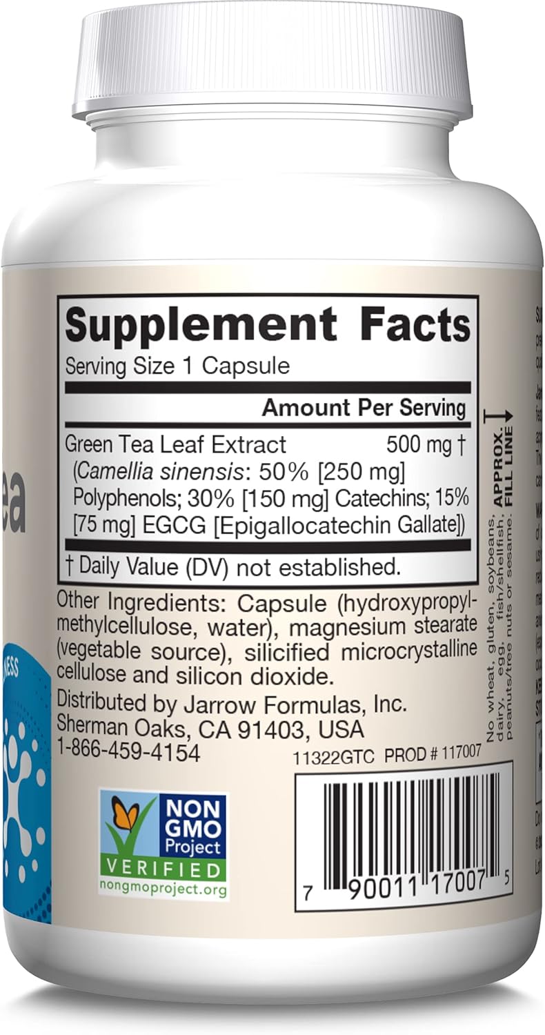 Jarrow Formulas Green Tea Herbal Antioxidant Capsules - 500mg, Cardiovascular & Immune Support, 100ct
