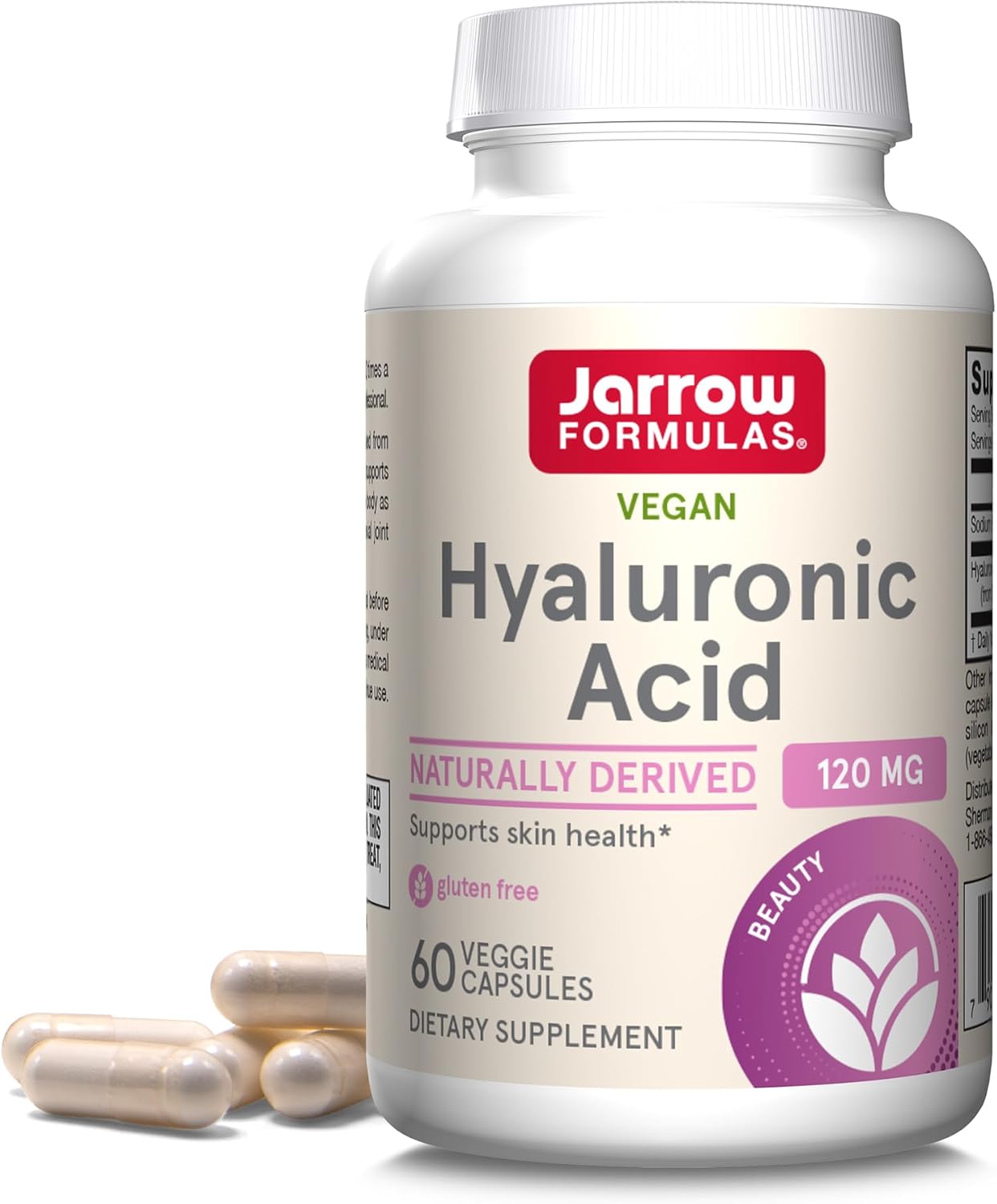 Jarrow Formulas Hyaluronic Acid 120mg Supplement for Skin Health - 60 Veggie Capsules