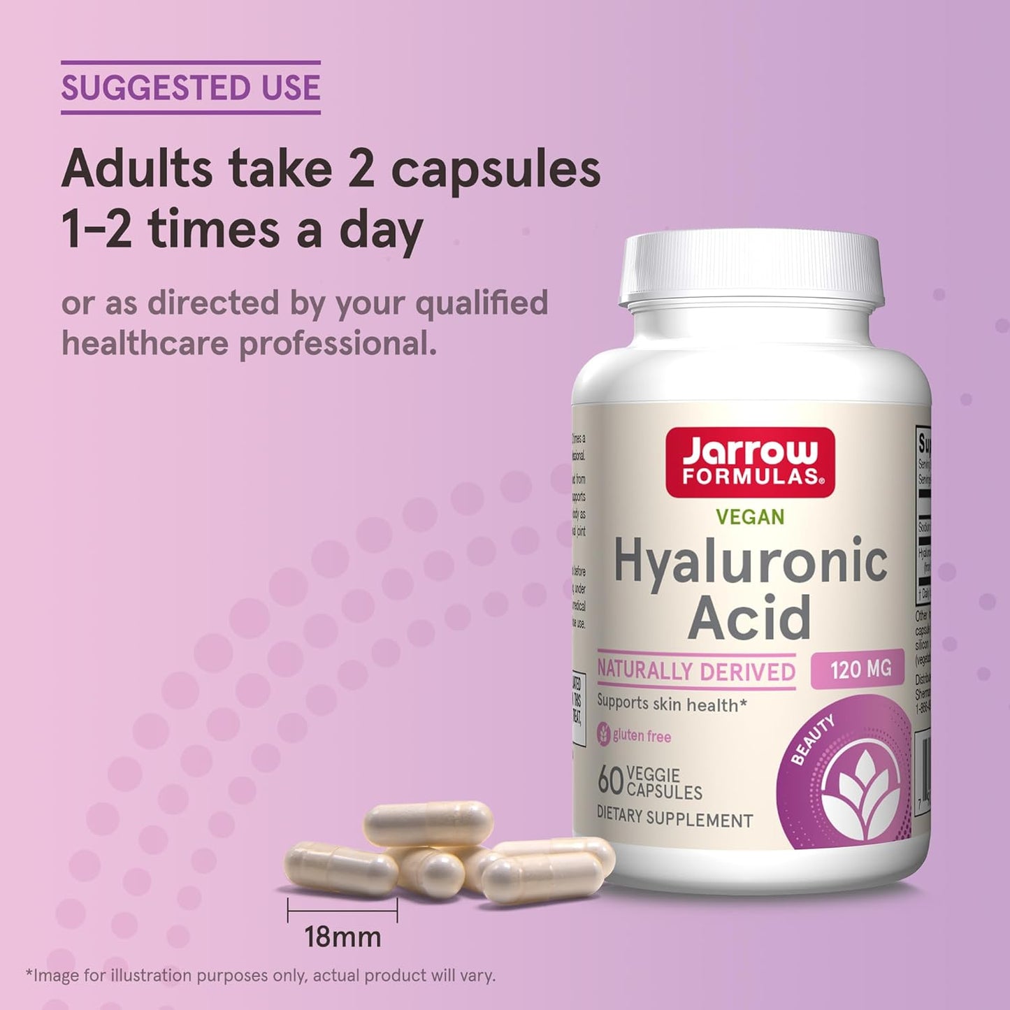 Jarrow Formulas Hyaluronic Acid 120mg Supplement for Skin Health - 60 Veggie Capsules