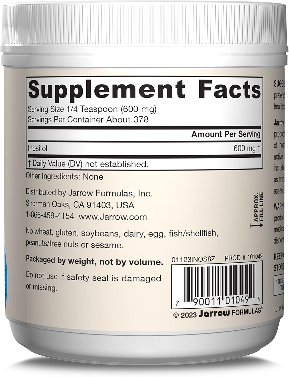 Jarrow Formulas Inositol 600 mg Powder - Cellular Health Support Supplement - 378 Day Supply
