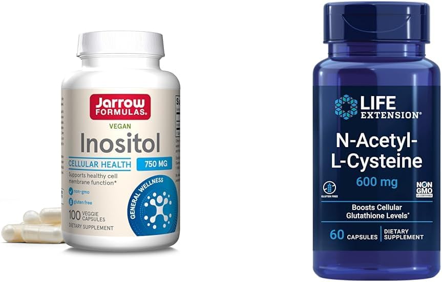 Jarrow Formulas Inositol 750mg & Life Extension NAC 600mg Capsules for Liver and Respiratory Health - 160 Capsules Total