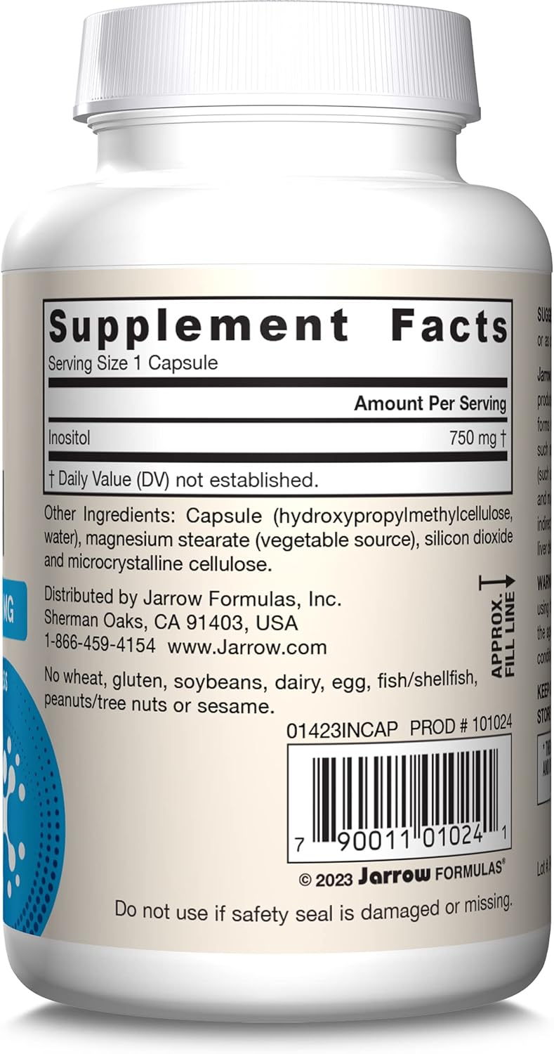 Jarrow Formulas Inositol 750mg Supplement for Liver Support and Wellness - 1200 Veggie Capsules, 100 Day Supply