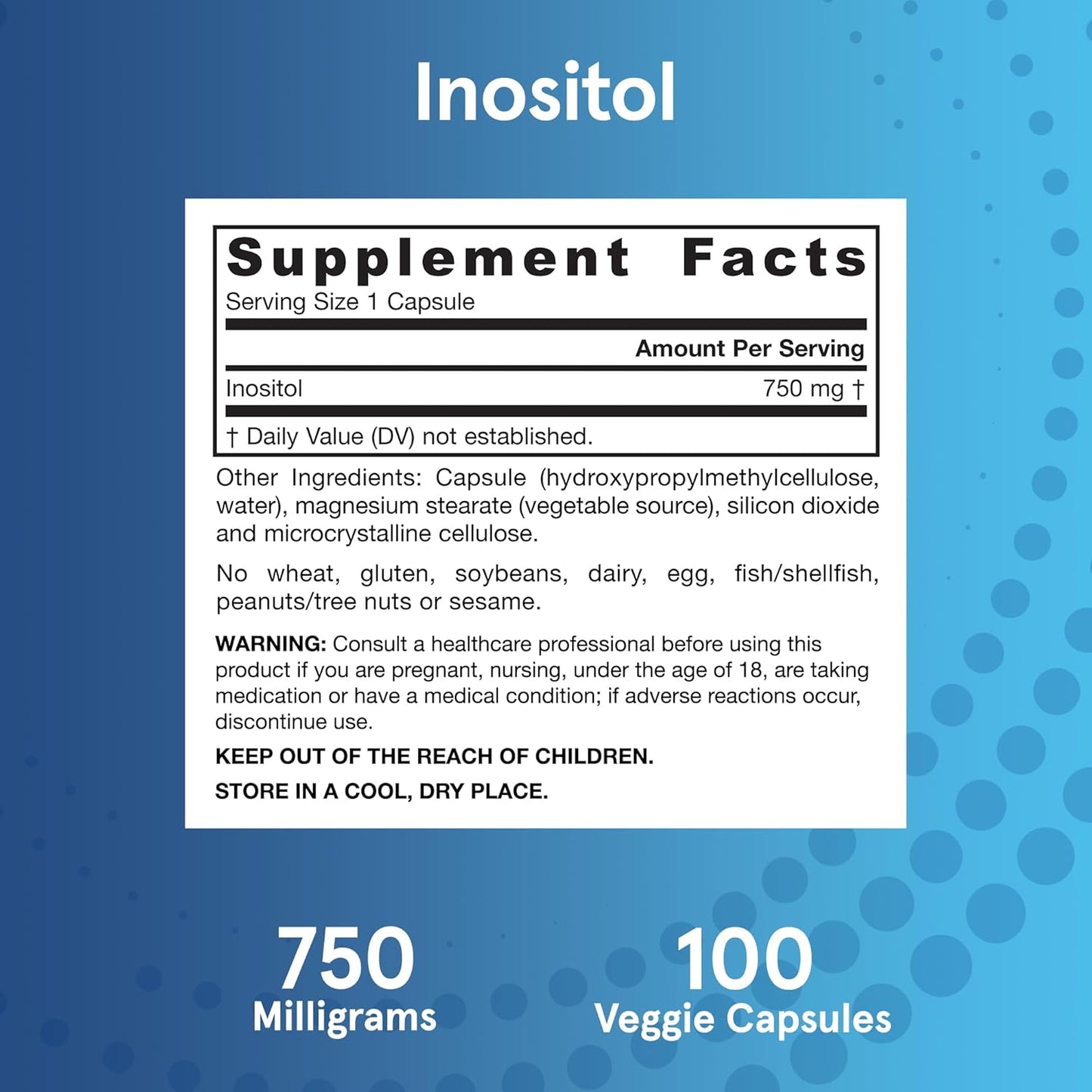 Jarrow Formulas Inositol 750mg Supplement for Liver Support and Wellness - 1200 Veggie Capsules, 100 Day Supply