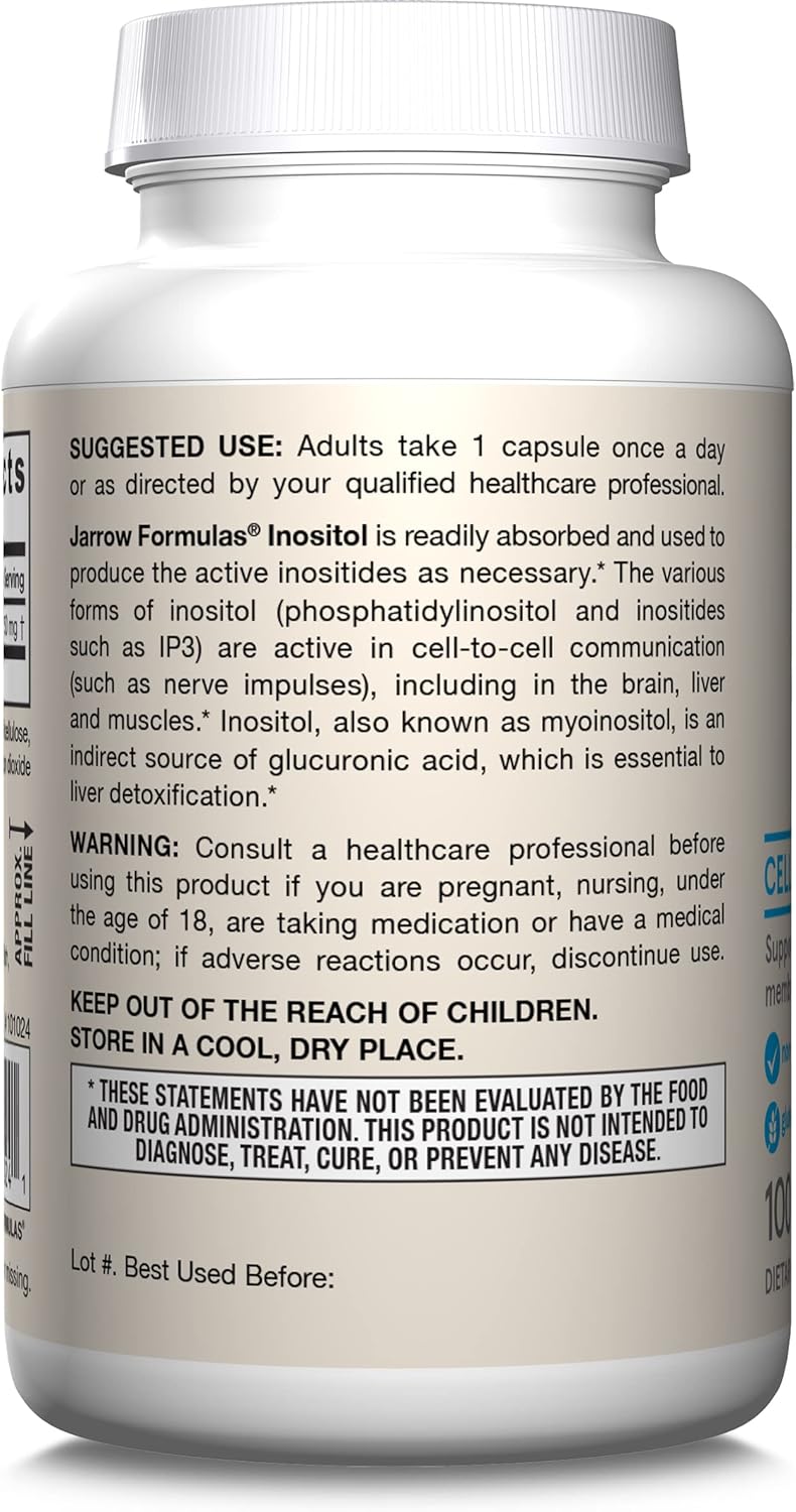 Jarrow Formulas Inositol 750mg Supplement for Liver Support and Wellness - 1200 Veggie Capsules, 100 Day Supply