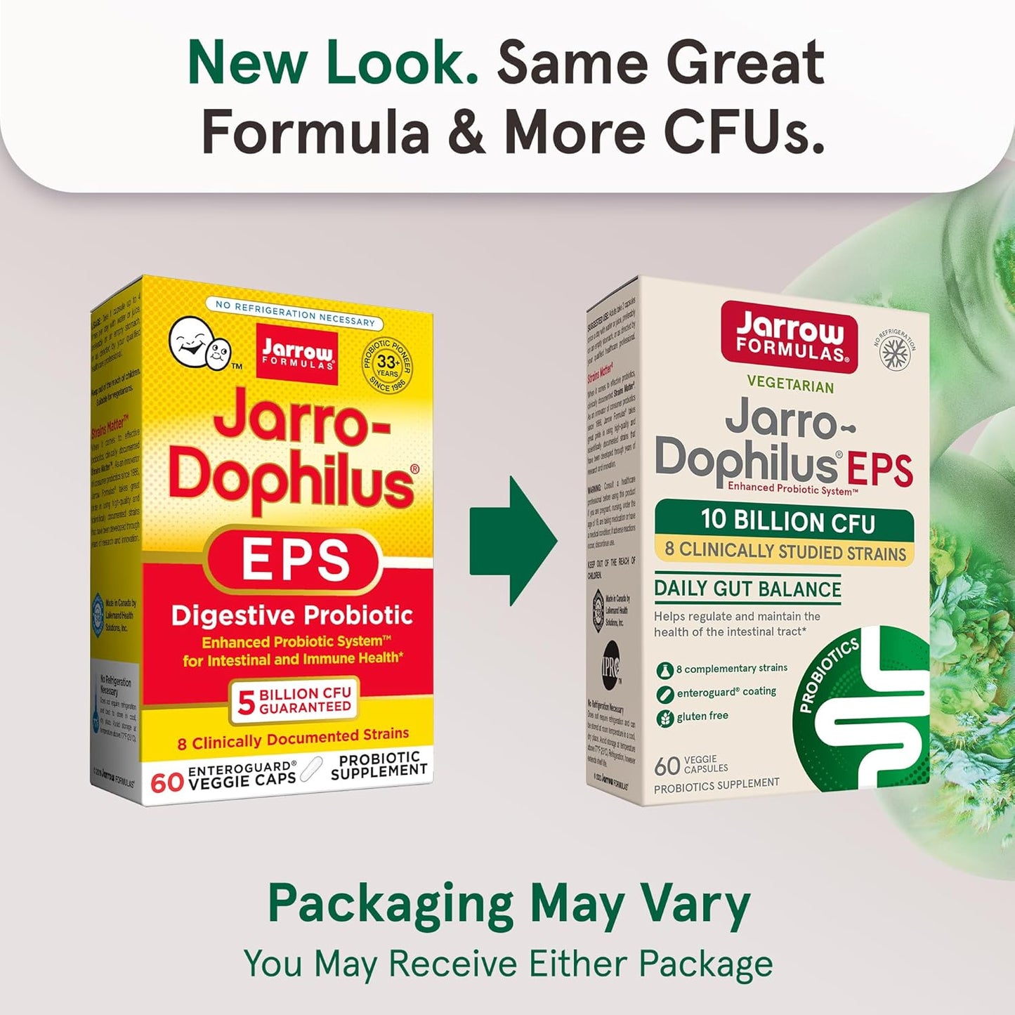 Jarrow Formulas Jarro-Dophilus EPS Probiotics 10 Billion CFU, Intestinal Tract Support, 60 Veggie Capsules (Pack of 12)