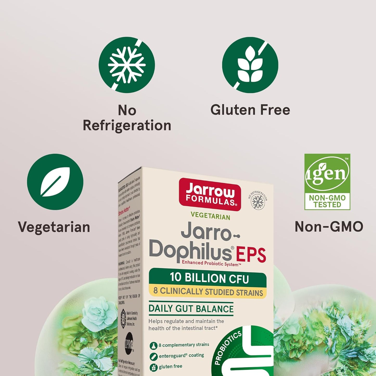 Jarrow Formulas Jarro-Dophilus EPS Probiotics 10 Billion CFU, Intestinal Tract Support, 60 Veggie Capsules (Pack of 12)