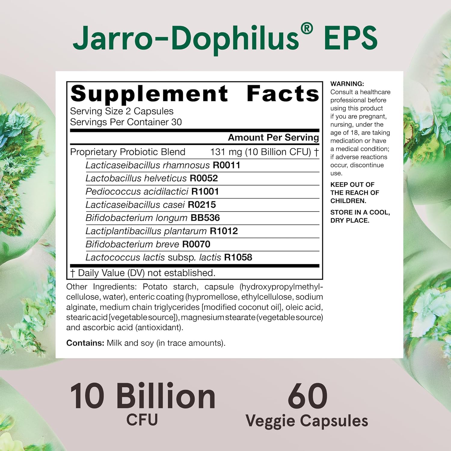 Jarrow Formulas Jarro-Dophilus EPS Probiotics 10 Billion CFU, Intestinal Tract Support, 60 Veggie Capsules (Pack of 12)