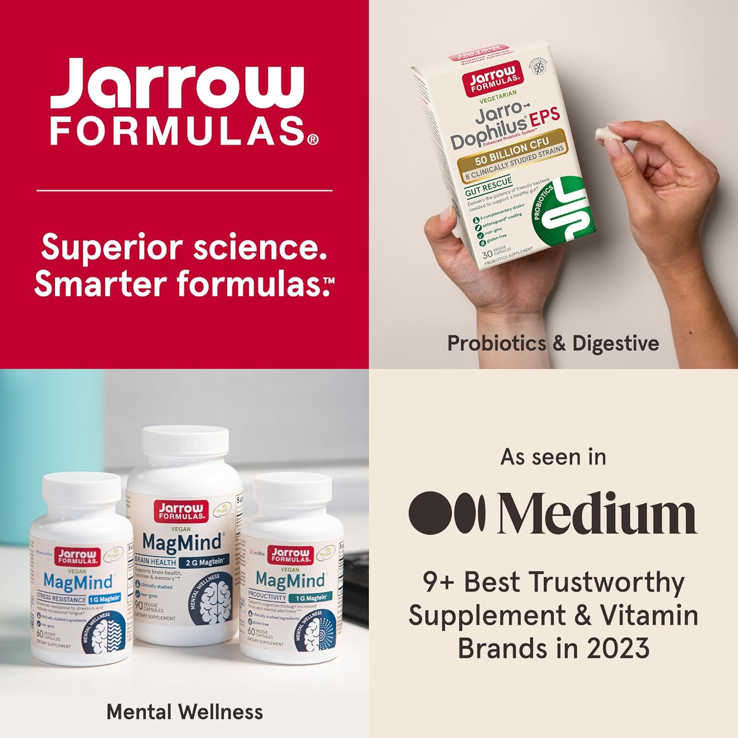 Jarrow Formulas Jarro-Dophilus EPS Probiotics 10 Billion CFU, Intestinal Tract Support, 60 Veggie Capsules (Pack of 12)
