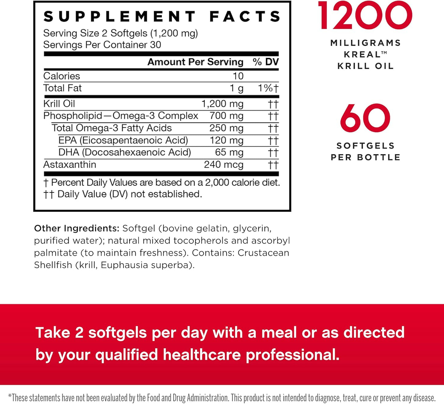 Jarrow Formulas Krill Oil Softgels - Omega-3 Complex with Astaxanthin for Lipid Management, Brain Function & Metabolism - 60 Softgels