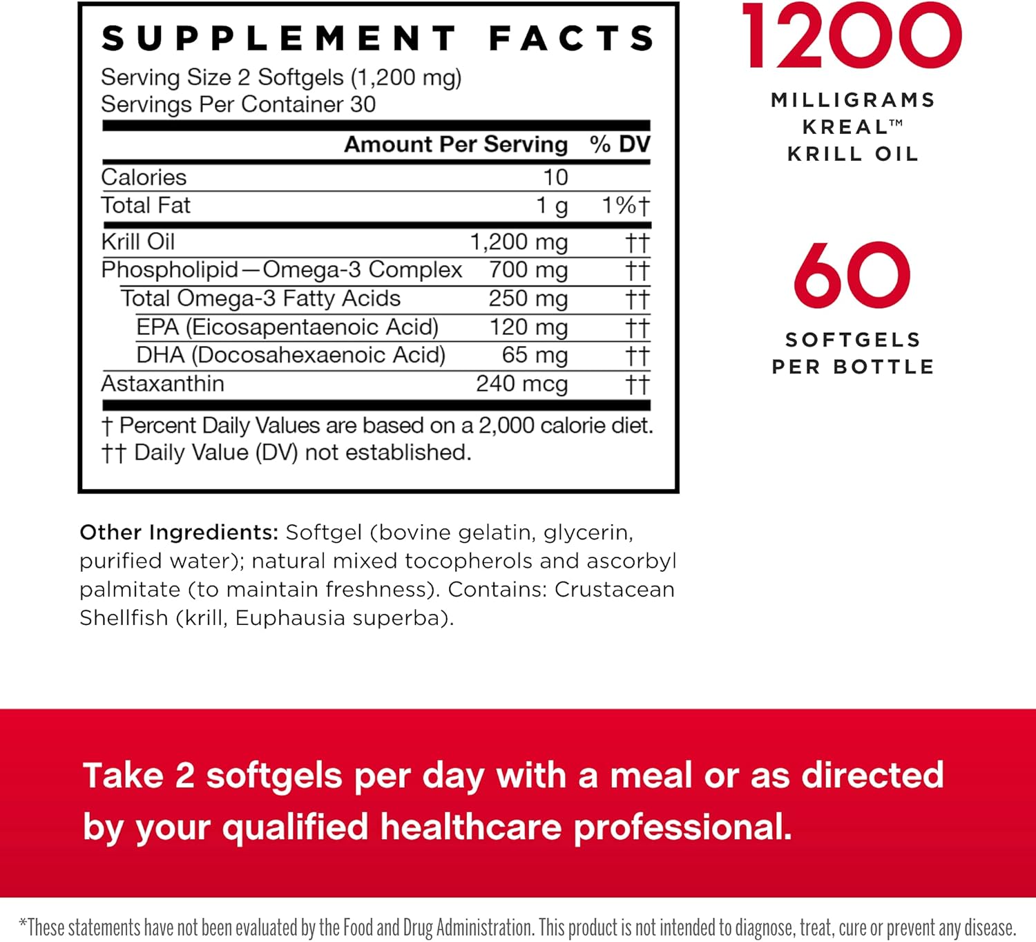 Jarrow Formulas Krill Oil Softgels - Omega-3 Complex with Astaxanthin for Lipid Management, Brain Function & Metabolism - 60 Softgels