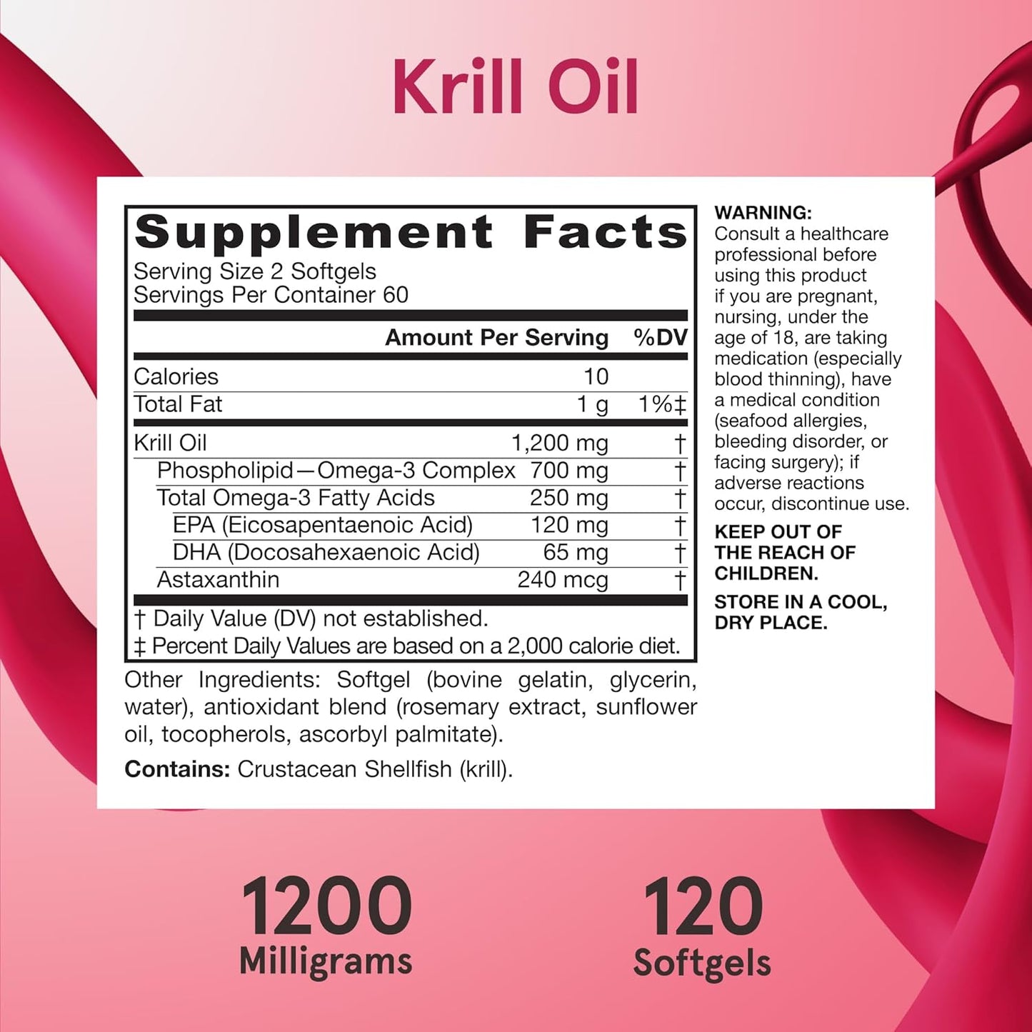 Jarrow Formulas Krill Oil Softgels - Phospholipid Omega-3 Complex with Astaxanthin - Supports Lipid Management, Metabolism, Brain & Heart Health - EPA & DHA - Gluten Free & Non-GMO - 120 Softgels