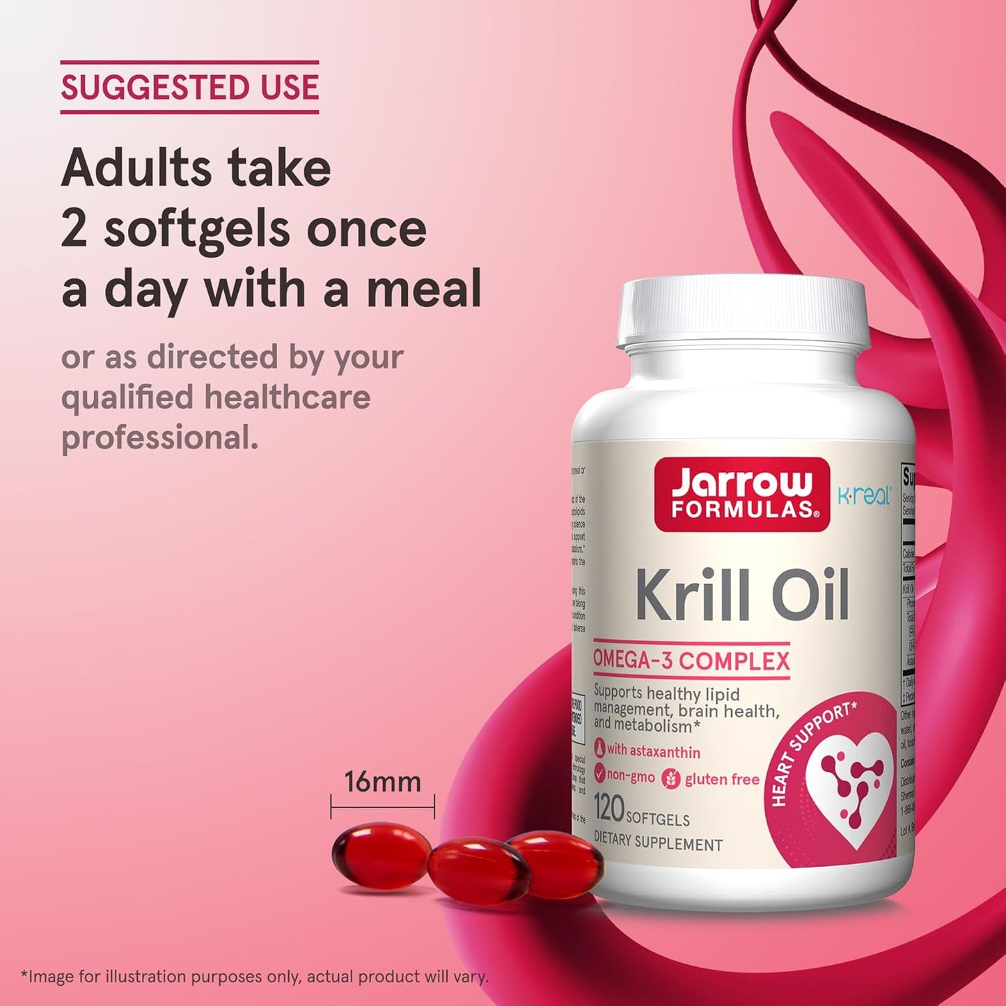 Jarrow Formulas Krill Oil Softgels - Phospholipid Omega-3 Complex with Astaxanthin - Supports Lipid Management, Metabolism, Brain & Heart Health - EPA & DHA - Gluten Free & Non-GMO - 120 Softgels
