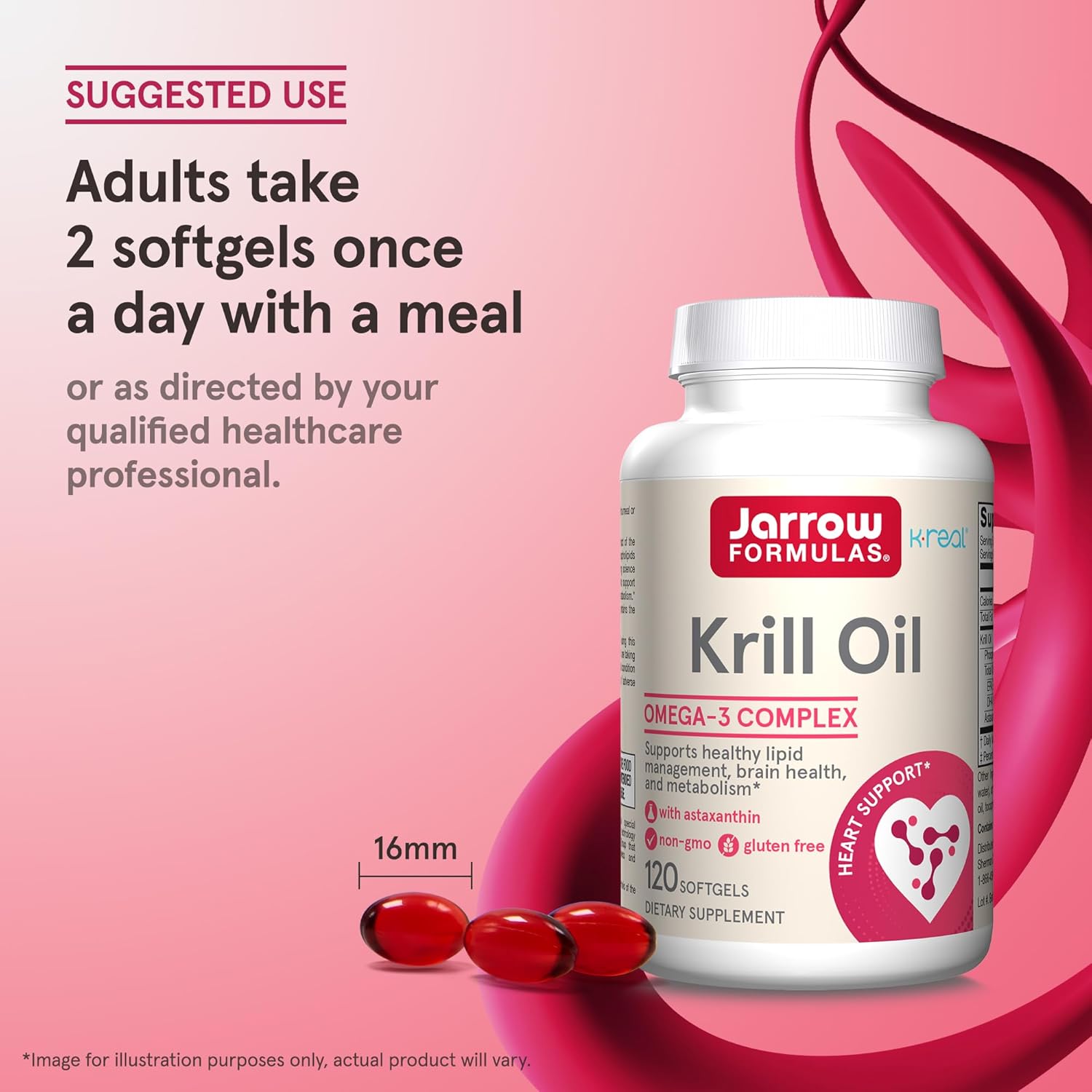 Jarrow Formulas Krill Oil Softgels - Phospholipid Omega-3 Complex with Astaxanthin - Supports Lipid Management, Metabolism, Brain & Heart Health - EPA & DHA - Gluten Free & Non-GMO - 120 Softgels