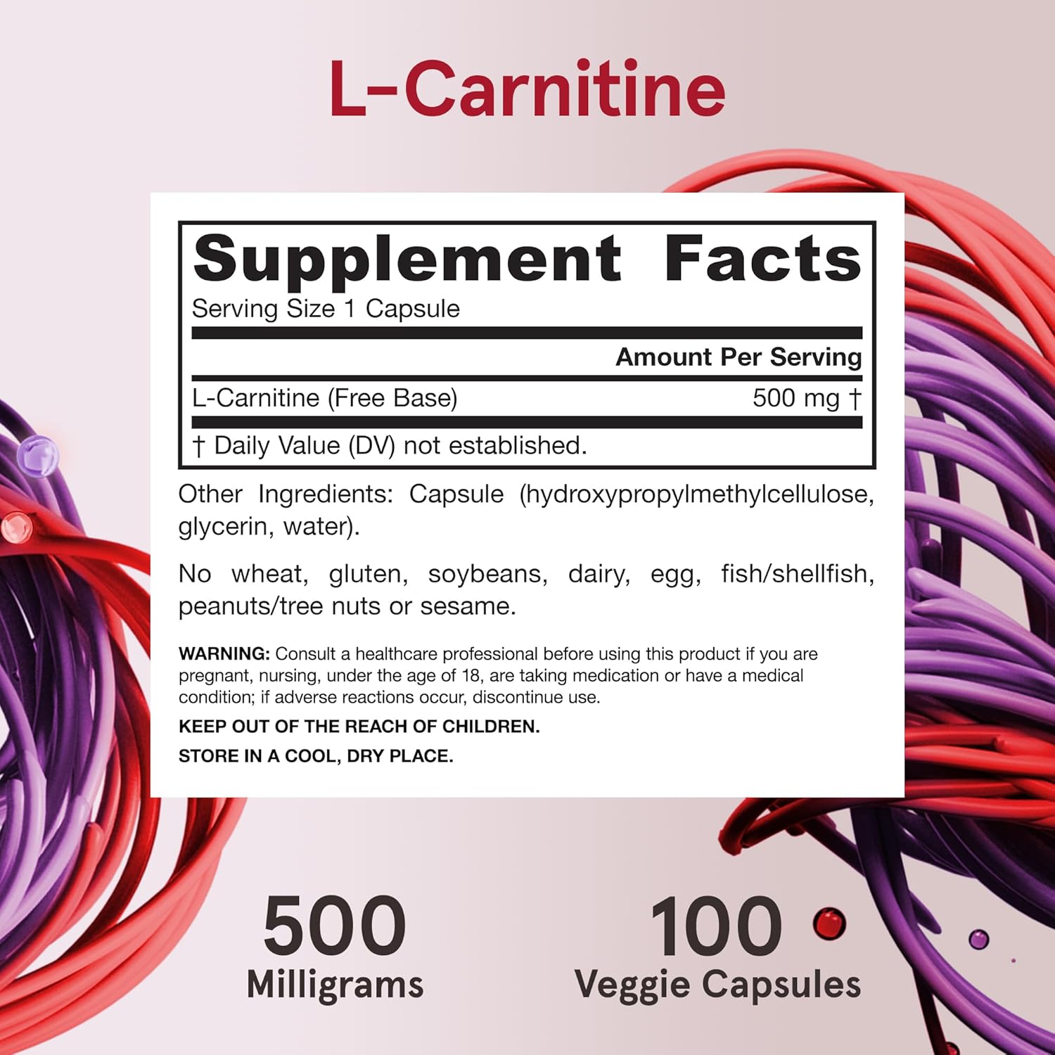 Jarrow Formulas L-Carnitine 500 mg - 100 Veggie Licaps - Energy Production Supplement - Vegan - Pack of 12