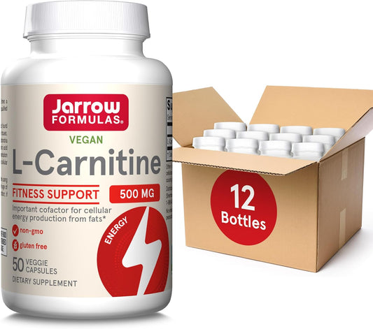 Jarrow Formulas L-Carnitine 500 mg Dietary Supplement - Supports Cellular Energy - 600 Veggie Capsules for 600 Day Supply