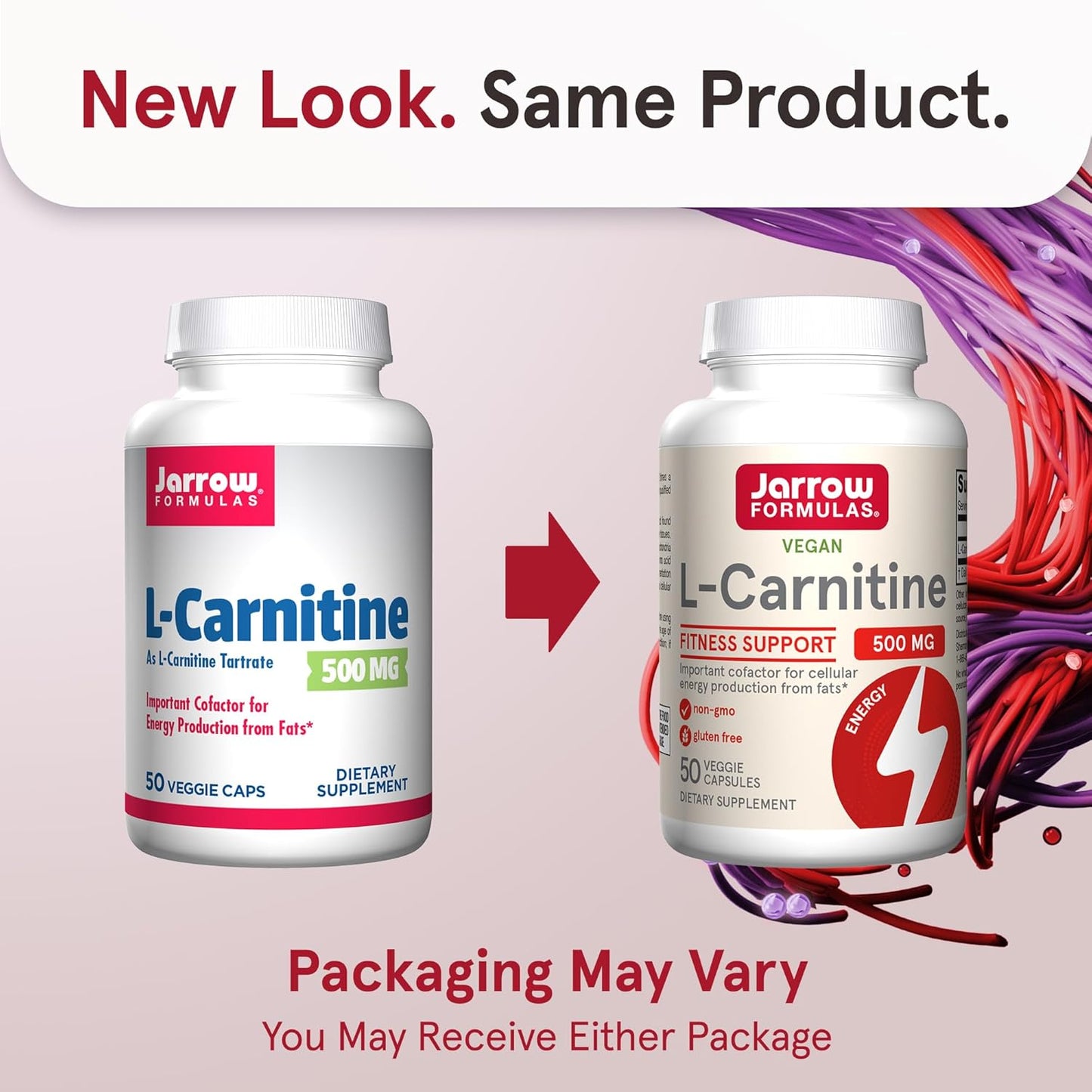 Jarrow Formulas® L-Carnitine 500 mg Dietary Supplement - 50 Veggie Capsules for Cellular Energy Production