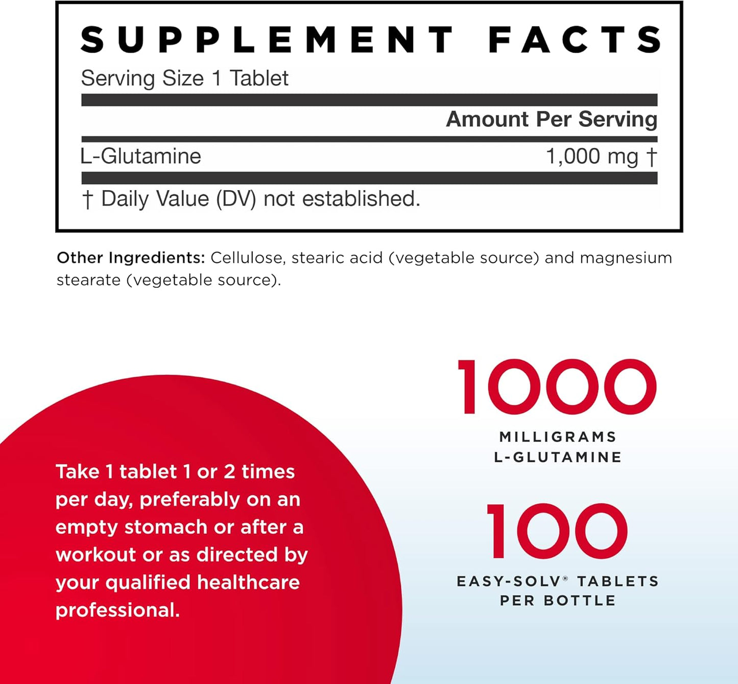 Jarrow Formulas L-Glutamine 1000 mg Tablets - Pack of 2, 200 Total Servings - Supports Muscle & Immune Function