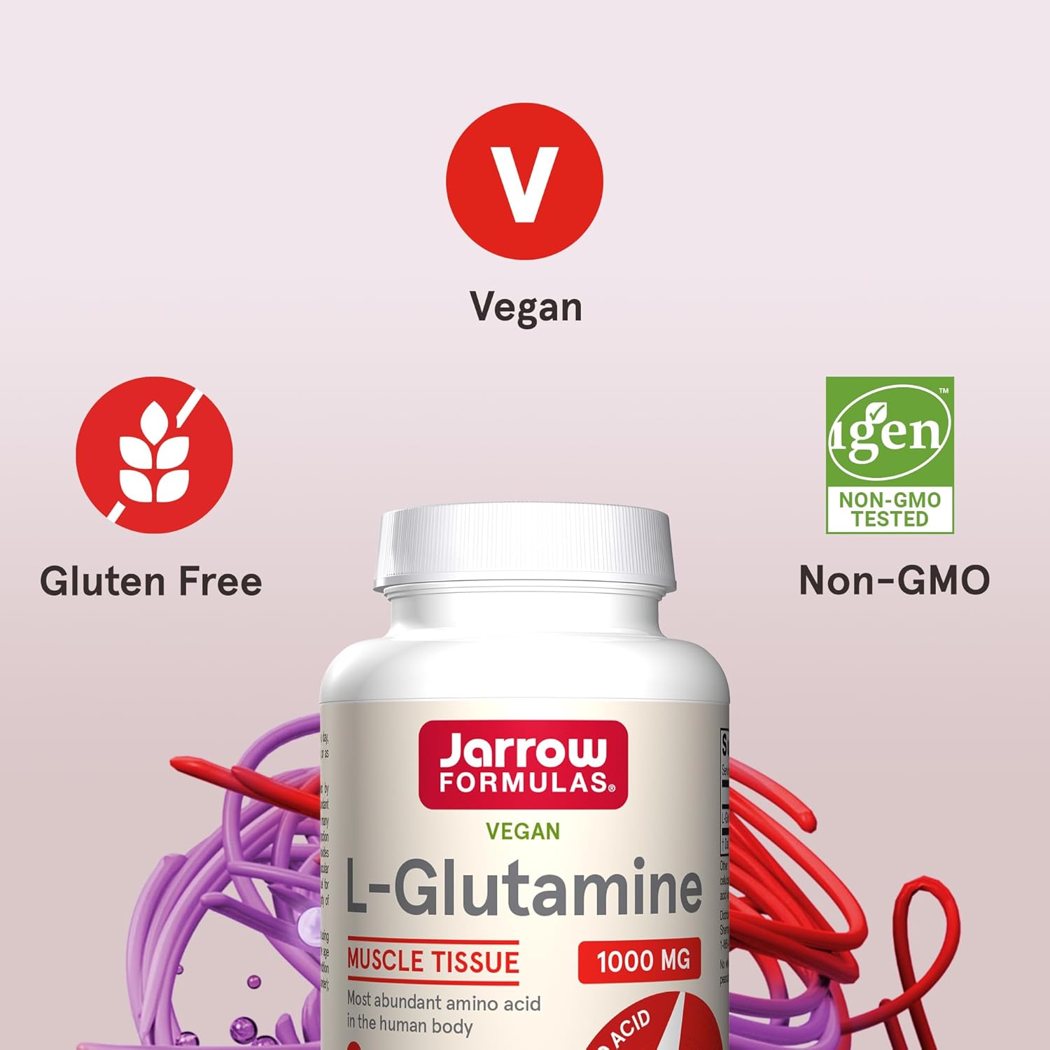 Jarrow Formulas L-Glutamine 1000 mg Tablets for Muscle Tissue and Immune Support - Pack of 12, 50-100 Day Supply