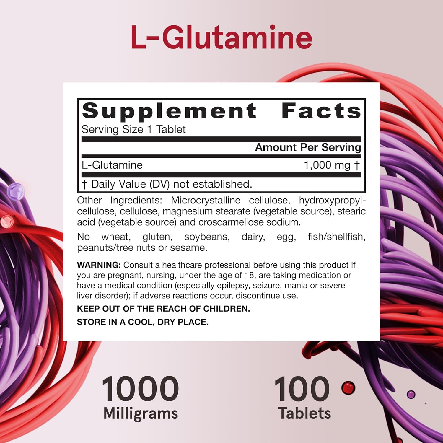 Jarrow Formulas L-Glutamine 1000 mg Tablets for Muscle Tissue and Immune Support - Pack of 12, 50-100 Day Supply