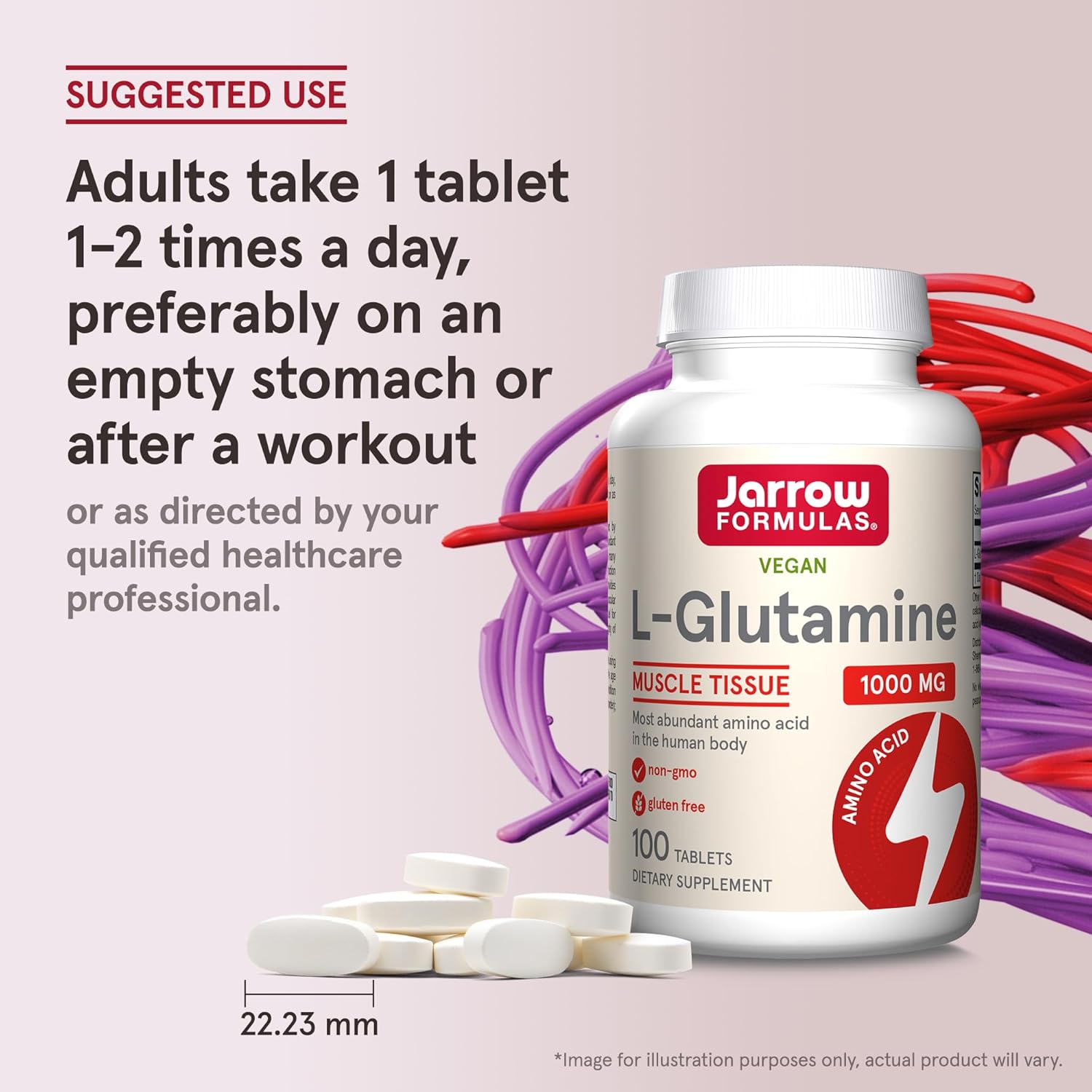 Jarrow Formulas L-Glutamine 1000 mg Tablets for Muscle Tissue and Immune Support - Pack of 12, 50-100 Day Supply