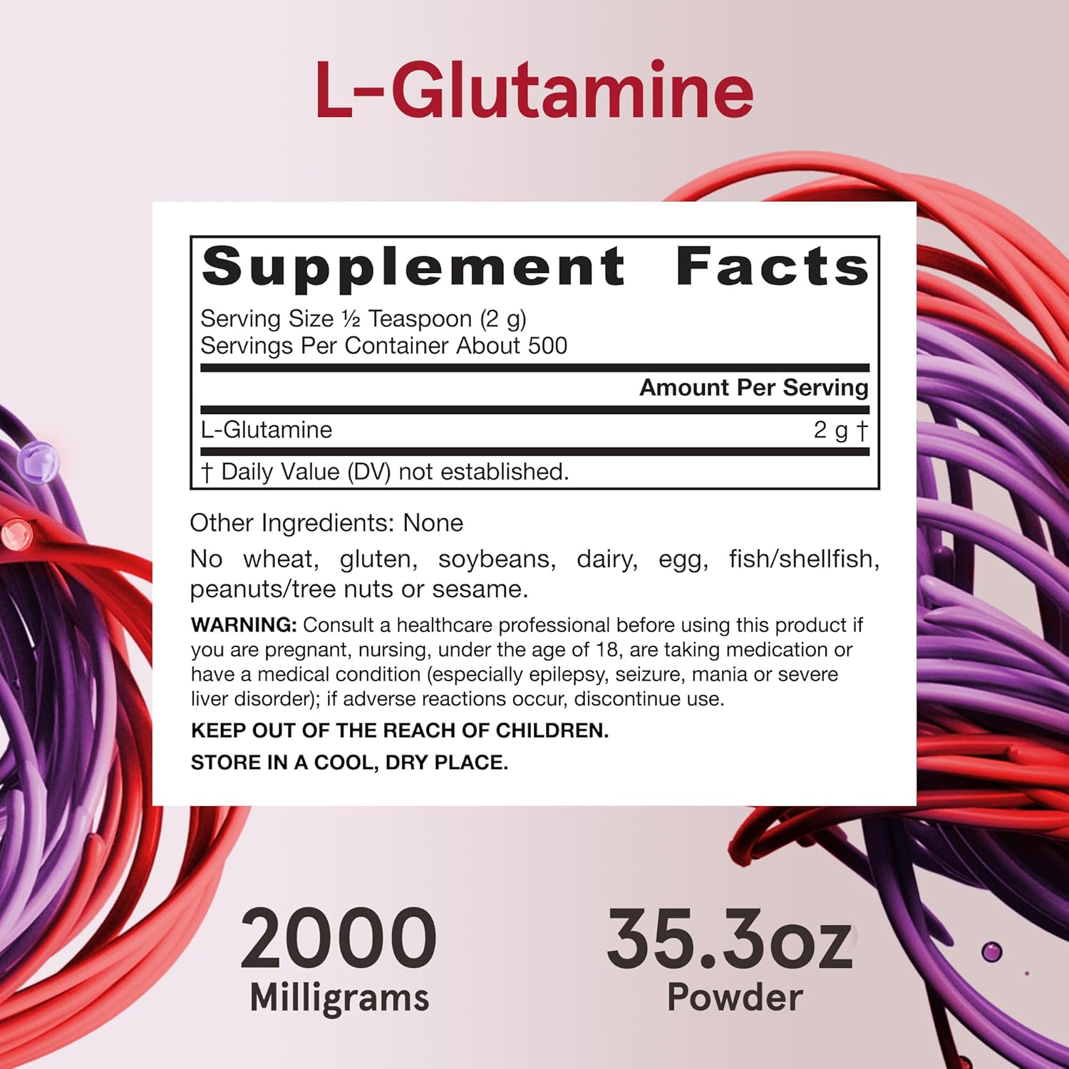 Jarrow Formulas L-Glutamine Powder - 1000g (2.2 lb) - Muscle Tissue Support - Immune Boost - 500 Day Supply