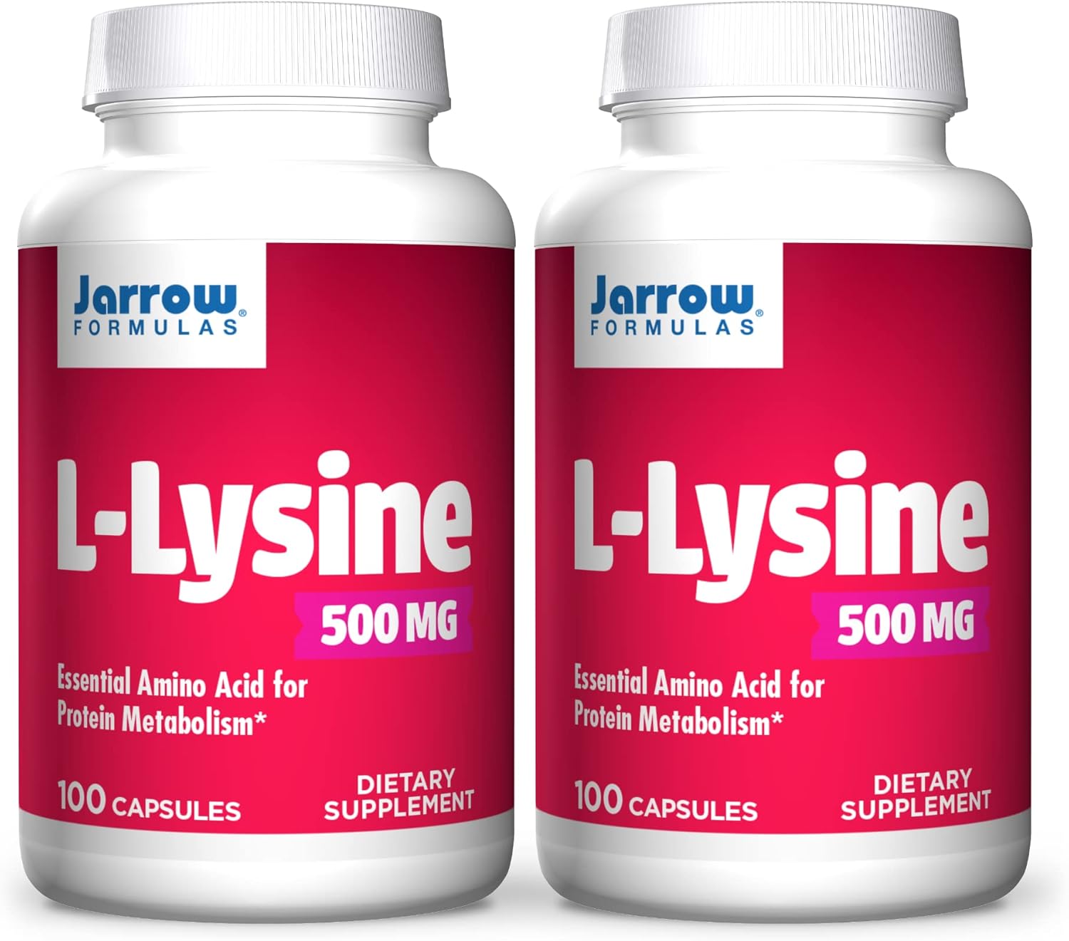 Jarrow Formulas L-Lysine 500 mg - 200 Capsules, 2-Pack - Essential Amino Acid for Protein Metabolism, Up to 200 Servings