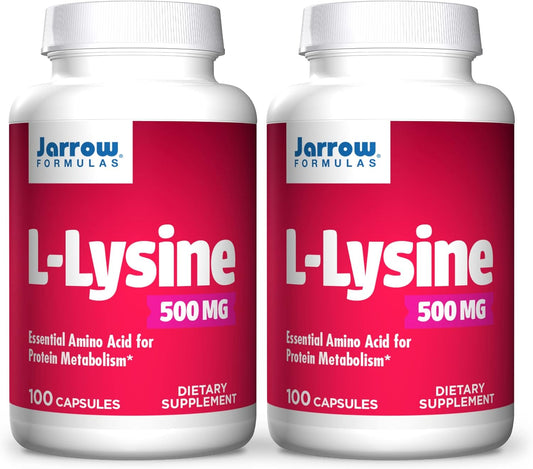 Jarrow Formulas L-Lysine 500 mg - 200 Capsules, 2-Pack - Essential Amino Acid for Protein Metabolism, Up to 200 Servings
