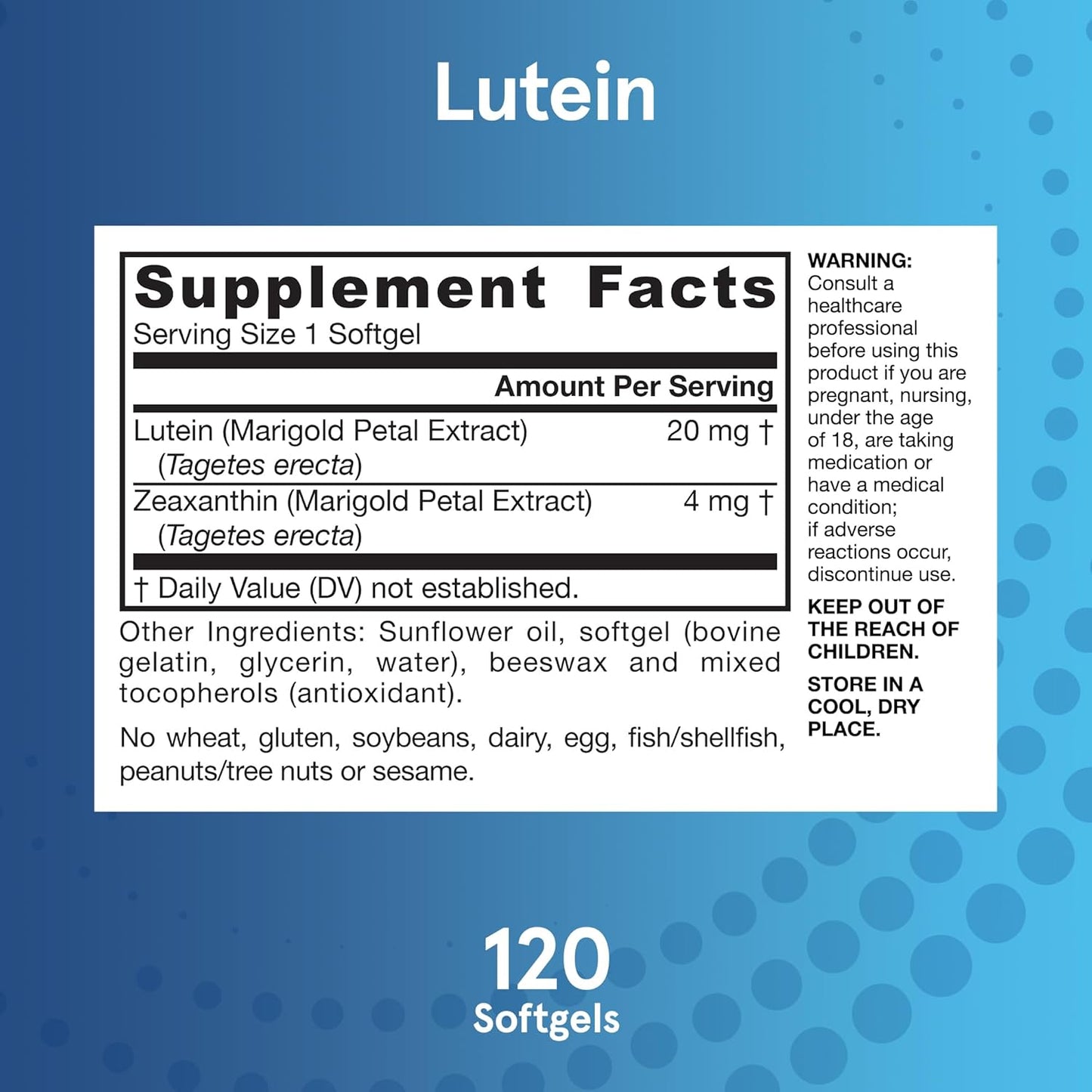 Jarrow Formulas Lutein 20 mg with Zeaxanthin Softgels - 120 Day Supply for Visual Function and Macular Health