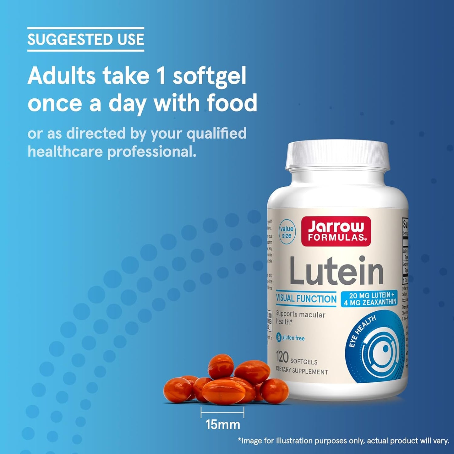 Jarrow Formulas Lutein 20 mg with Zeaxanthin Softgels - 120 Day Supply for Visual Function and Macular Health