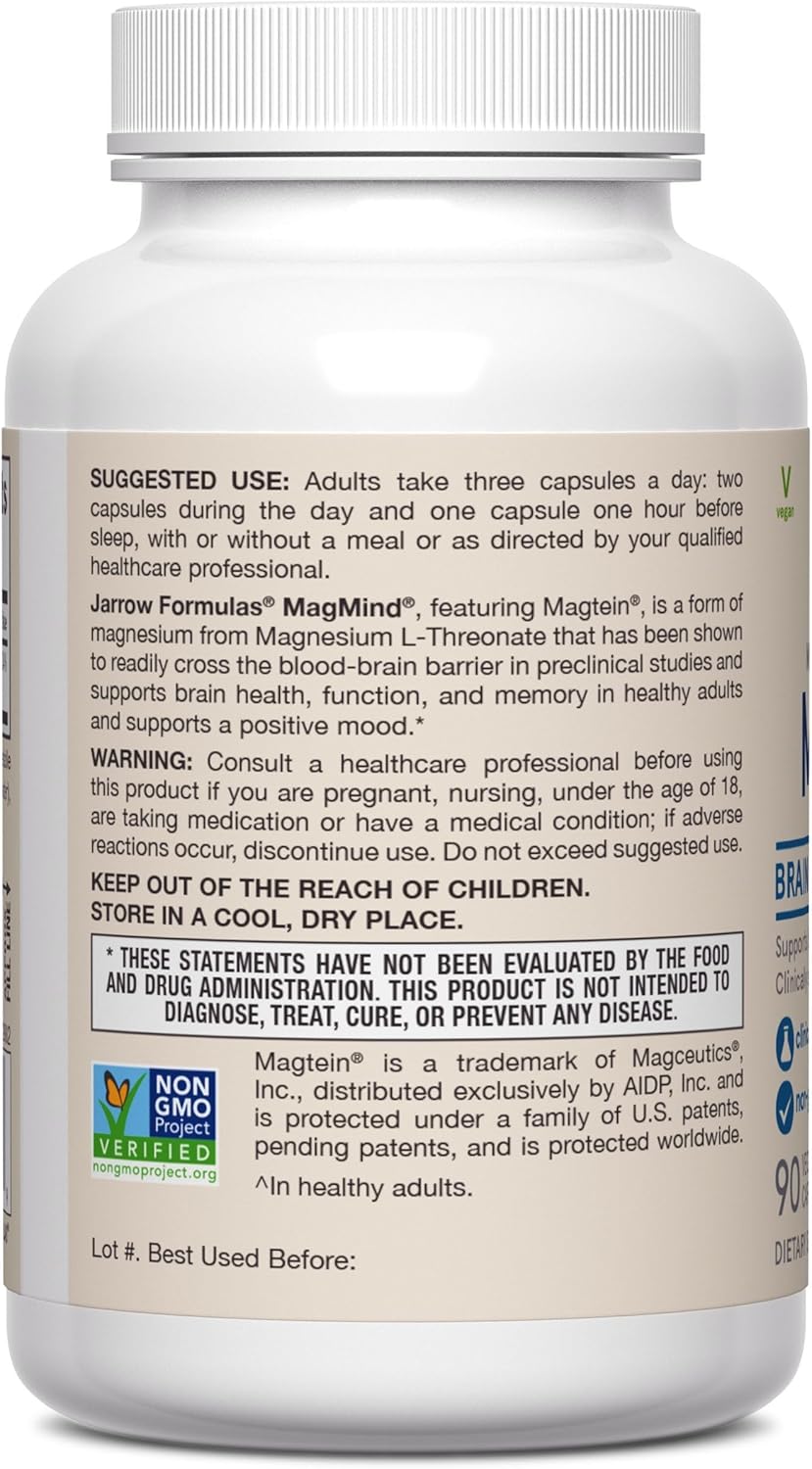 Jarrow Formulas MagMind Brain Supplement, Memory Support, 90 Veg Caps, 12 Pack, 30 Day Supply