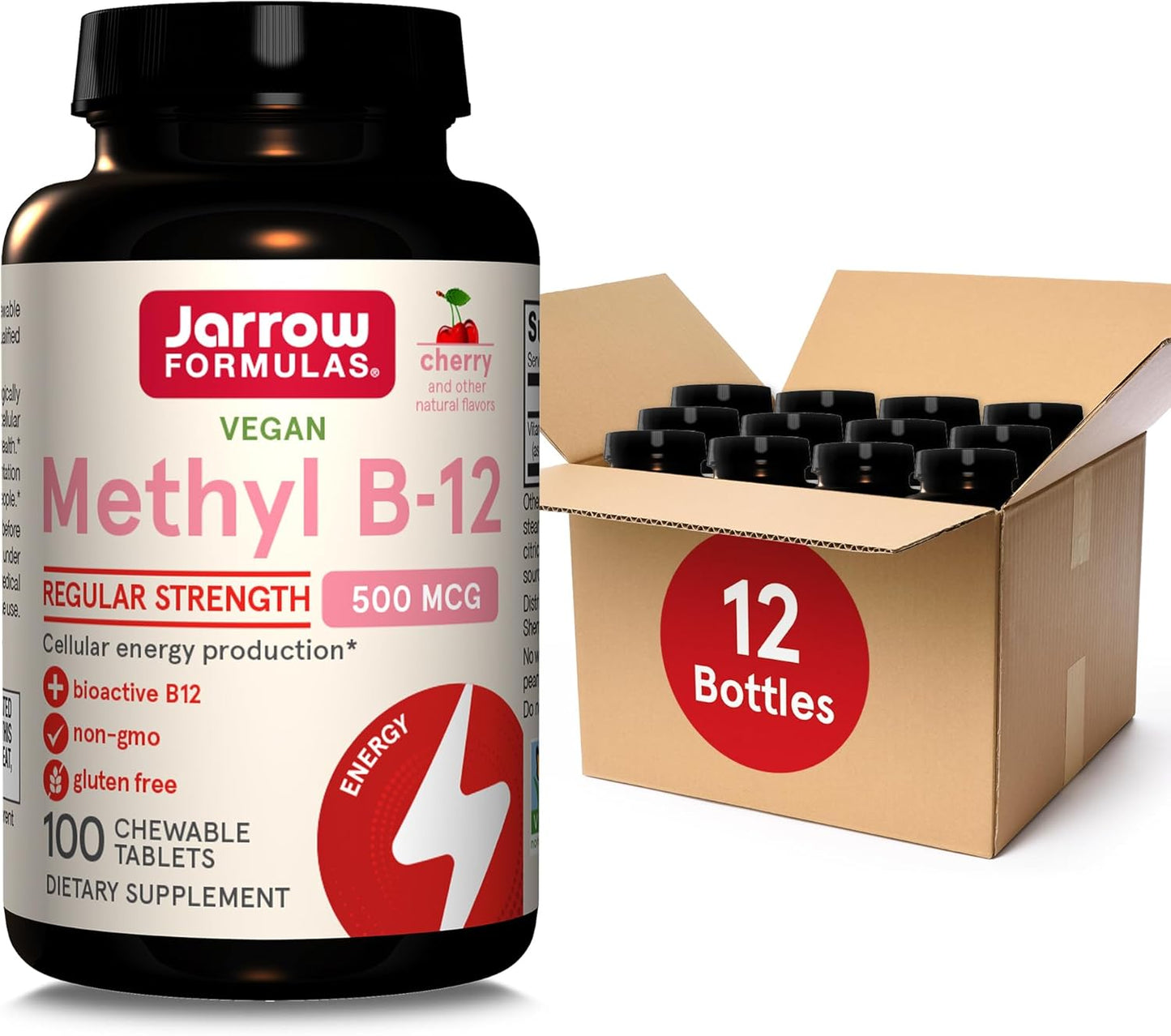 Jarrow Formulas Methyl B-12 500mcg Chewable Tablets for Energy & Brain Health - 1200 Tablets, 100 Day Supply