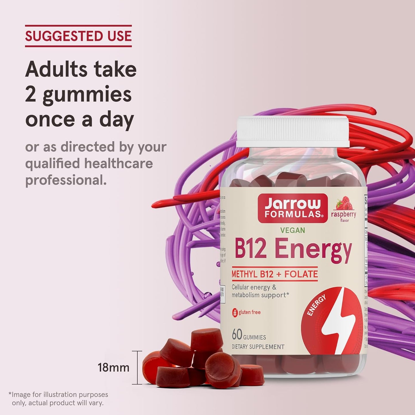 Jarrow Formulas® Methyl B12 and Folic Acid Energy Gummies for Adults - 60 Gummies, 30 Day Supply