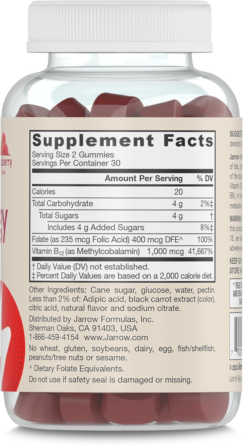 Jarrow Formulas® Methyl B12 and Folic Acid Energy Gummies for Adults - 60 Gummies, 30 Day Supply