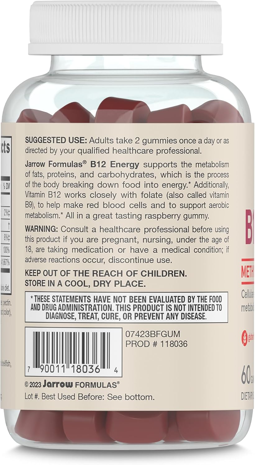 Jarrow Formulas® Methyl B12 and Folic Acid Energy Gummies for Adults - 60 Gummies, 30 Day Supply