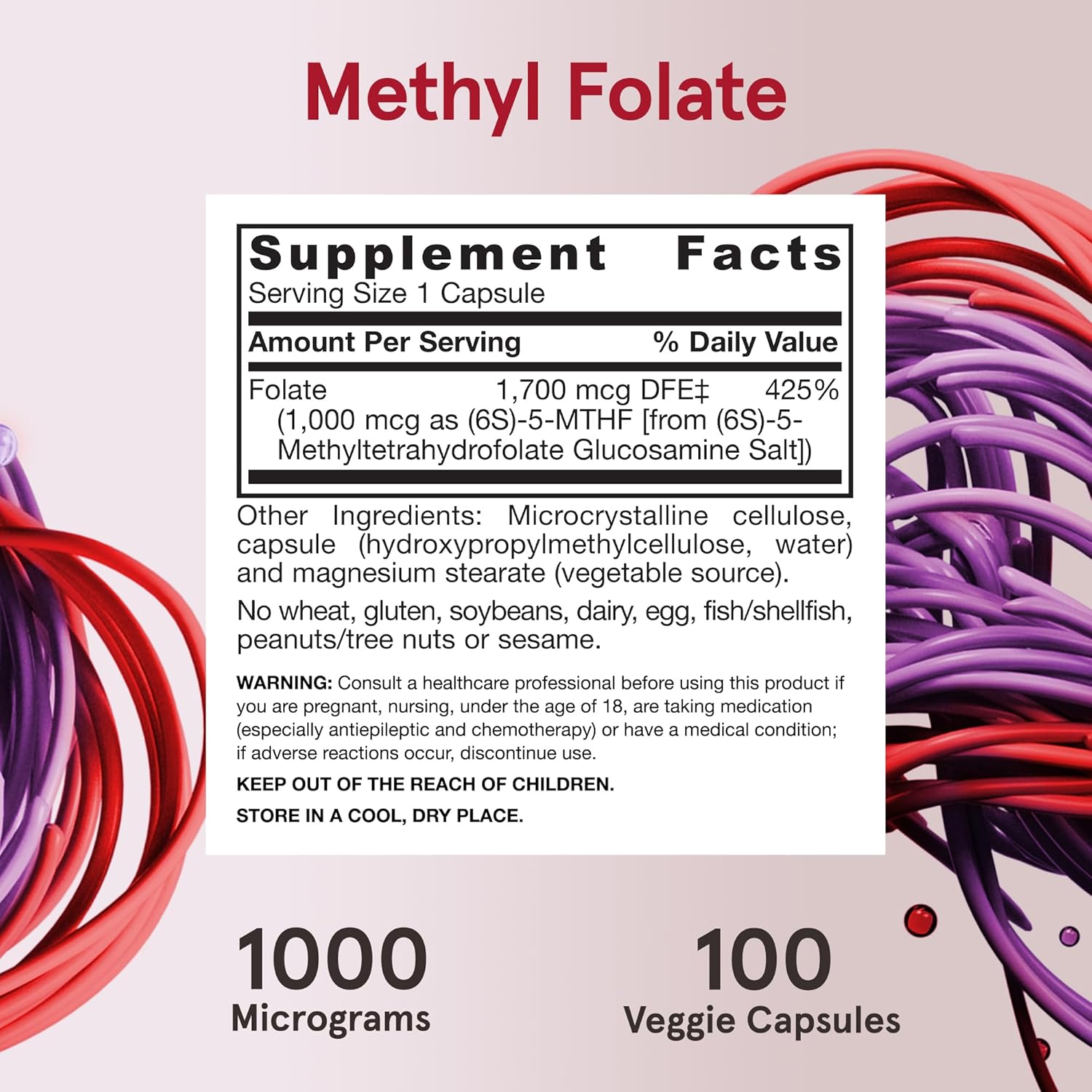 Jarrow Formulas Methyl Folate 1000 mcg - 100 Veggie Capsules x 12 Pack - Dietary Supplement for Cellular Energy Support