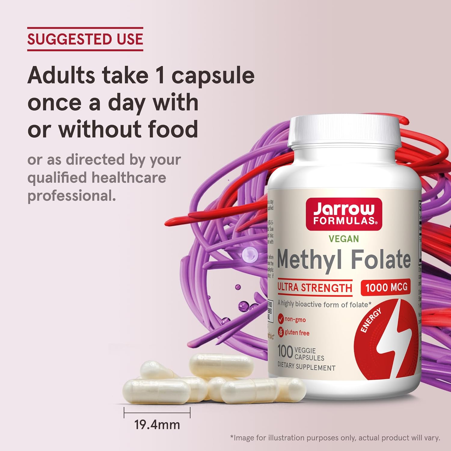 Jarrow Formulas Methyl Folate 1000 mcg - 100 Veggie Capsules x 12 Pack - Dietary Supplement for Cellular Energy Support