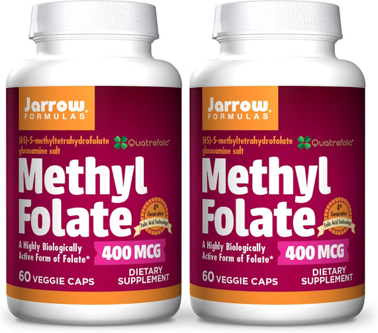 Jarrow Formulas Methyl Folate 400 mcg - 60 Veggie Capsules x 2 - Advanced Folic Acid Technology - 120 Servings
