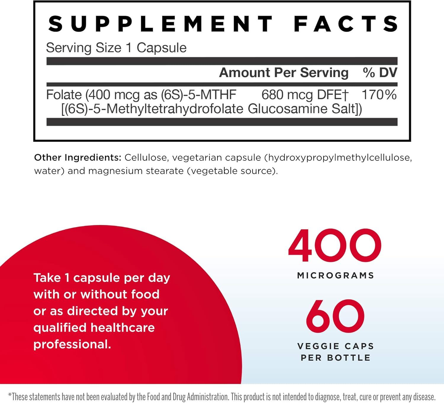 Jarrow Formulas Methyl Folate 400 mcg - 60 Veggie Capsules x 2 - Advanced Folic Acid Technology - 120 Servings
