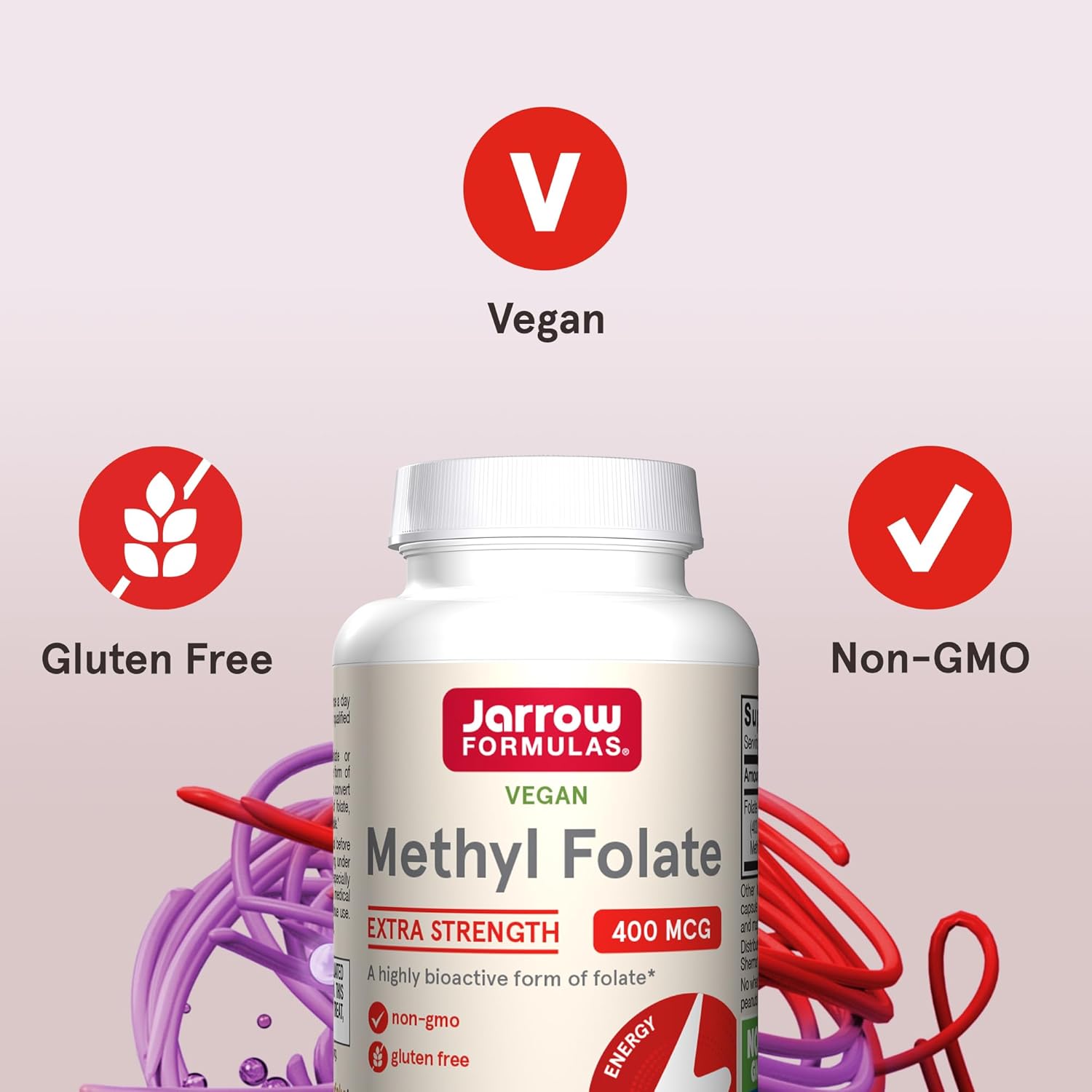 Jarrow Formulas Methyl Folate 400 mcg - Extra Strength Dietary Supplement for Heart and Brain Health - 60 Capsules