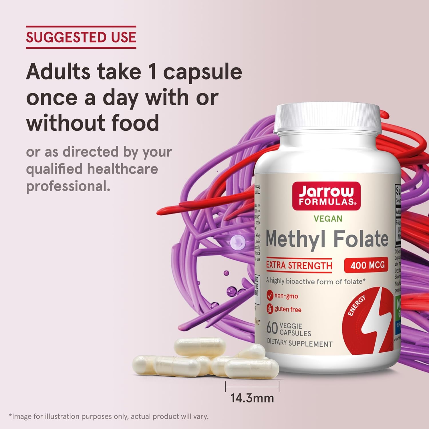 Jarrow Formulas Methyl Folate 400 mcg - Extra Strength Dietary Supplement for Heart and Brain Health - 60 Capsules